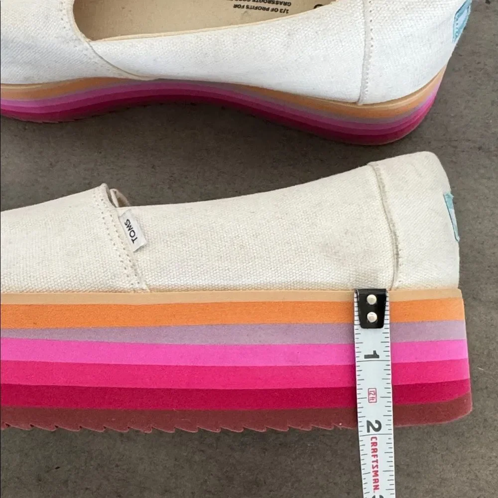 TOMS Alp Espadrille Platform Slip-On Shoes Cream Canvas Rainbow Women’s Size 9